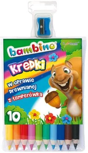 Kredki Bambino drewniane 10 kolorów z temperówką Mini zoo