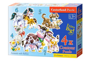 4x1 Puzzle konturowe Animals with Babies