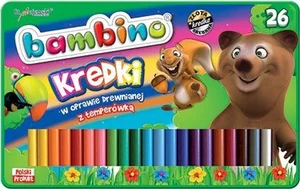 Kredki Bambino drewniane 26 kolorów + temperówka w opakowaniu metalowym