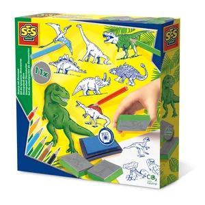 Dinozaury Zestaw pieczątek z kredkami