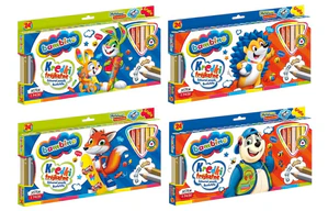 Kredki trójkątne Bambino w oprawie drewnianej 24 kolory + temperówka