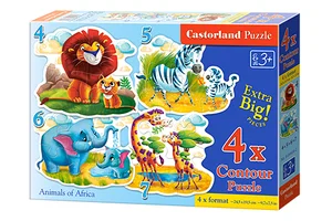 4x1 Puzzle konturowe 4-5-6-7 Animals of Africa
