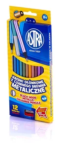 Kredki ołówkowe z czarngo drewna metaliczne 12 kolorów