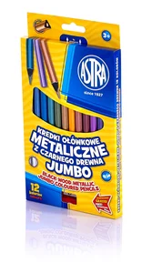 Kredki ołówkowe metaliczne Jumbo z czarnego drewna 12 kolorów