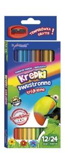 Kredki szkolne Bambino trójkątne dwustronne 12 sztuk/24 kolory + temperówka Kredki szkolne Bambino trójkątne dwustronne 12 sztuk/24 kolory + temperówka