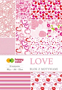 Blok Happy Color z motywami LOVE A4 15 arkuszy 80g/m2, 30 motywów Blok Happy Color z motywami LOVE A4 15 arkuszy 80g/m2, 30 motywów