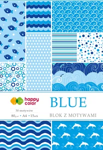 Blok Happy Color z motywami BLUE A4 15 arkuszy 80g/m2, 30 motywów Blok Happy Color z motywami BLUE A4 15 arkuszy 80g/m2, 30 motywów