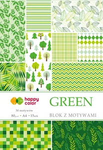 Blok Happy Color z motywami GREEN A4 15 arkuszy 80g/m2, 30 motywów