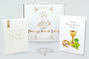 Pakiet komunijny Pismo Święte Nowy Testament / Pamiątka Pierwszej Komunii Świętej / Różaniec