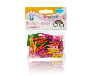 Mini spinacze drewniane kolorowe tęczowe klamerki 50 sztuk