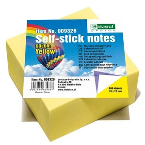 Bloczek samoprzylepny 76x76mm żółty 400 D.RECT Bloczek samoprzylepny 76x76mm żółty 400 D.RECT