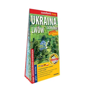 Ukraina Zachodnia i Lwów; laminowana mapa samochodowo-turystyczna 1:500 000, laminowany plan miasta