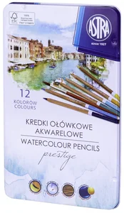 Kredki akwarelowe z drewna cedrowego w metalowym pudełku Astra Prestige 12 kolorów