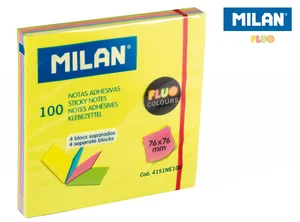 Karteczki samoprzylepne Milan Fluo 76 x 76 mm w 4 kolorach w osobnych bloczkach, 100 szt.