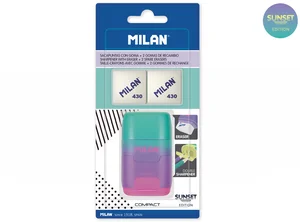 Temperówka z gumką Milan zielono-fioletowo-różowa, 2 gumki 430, COMPACT SUNSET na blistrze Temperówka z gumką Milan zielono-fioletowo-różowa, 2 gumki 430, COMPACT SUNSET na blistrze