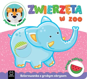Zwierzęta w zoo. Kolorowanka z grubym obrysem, okrągłe naklejki, papierowa zabawka