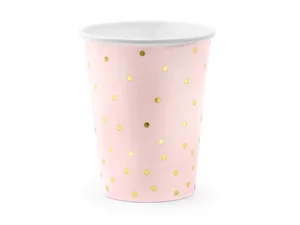 Kubeczki Kropki jasnoróżowe 260 ml 6szt