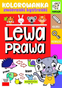 Kolorowanka zwierzaki bystrzaki. lewa prawa z naklejkami
