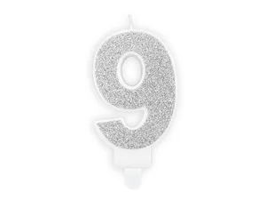 Świeczka urodzinowa 9 srebrna 7cm Świeczka urodzinowa 9 srebrna 7cm