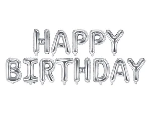 Balon foliowy Happy Birthday 340x35cm srebrny