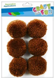 Pompony wełniane 4cm brązowe 6szt Pompony wełniane 4cm brązowe 6szt