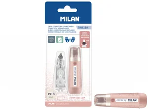 Korektor mini w taśmie MILAN 1918 5 mm x 6 m różowy + wkład zapasowy na blistrze