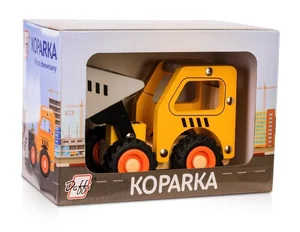 Drewniane auto z oponami - koparka