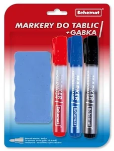Markery suchościeralne do tablic + gąbka Markery suchościeralne do tablic + gąbka