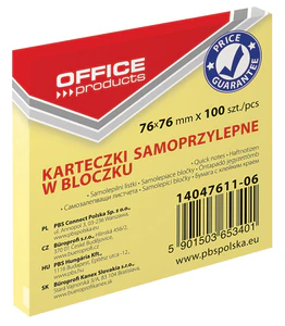 Bloczek samoprzylepny Office Products 76x76mm 1x100 kart.