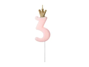 Świeczka urodzinowa 3 jasny różowy 9,5cm