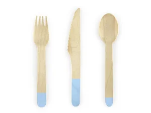 Sztućce drewniane niebieskie 16cm 18szt