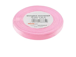 Wstążka satynowa jasna różowa 12mmx32m Wstążka satynowa jasna różowa 12mmx32m