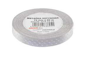 Wstążka satynowa w kropki szara 12mmx22m Wstążka satynowa w kropki szara 12mmx22m