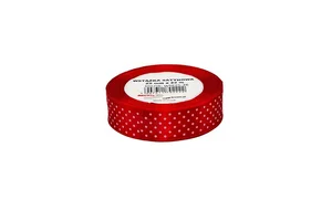 Wstążka satynowa w kropki czerwona 25mmx22m Wstążka satynowa w kropki czerwona 25mmx22m