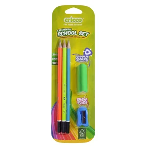 Ołówki cricco neonowe 3 szt. + temperówka + gumka blister