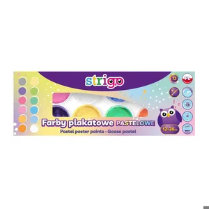 Farby plakatowe pastelowe Strigo 12 kolorów po 20 ml pędzelek Farby plakatowe pastelowe Strigo 12 kolorów po 20 ml pędzelek