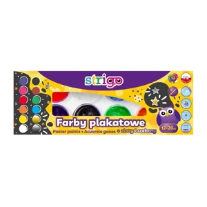 Farby plakatowe STRIGO 12 kolorów po 20 ml pędzelek Farby plakatowe STRIGO 12 kolorów po 20 ml pędzelek