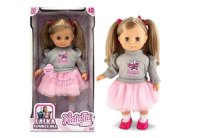 Lalka Natalia mówi po polsku w szarym sweterku 39 cm