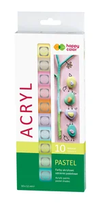 Farba akrylowa zestaw 12 ml x 10 kolorów pastelowych kolory Happy Color