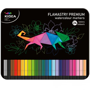 Flamastry kwadratowe w metalowym pudełku Kidea 24 kolory