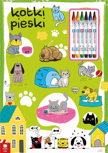 Kolorowanka Kotki pieski z kredkami