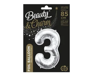 Balon foliowy B&C cyfra 3 srebrna 85cm Balon foliowy B&C cyfra 3 srebrna 85cm