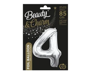 Balon foliowy B&C cyfra 4 srebrna 85cm Balon foliowy B&C cyfra 4 srebrna 85cm