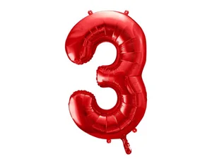 Balon foliowy 3 czerwony 86cm Balon foliowy 3 czerwony 86cm