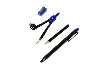 Cyrkiel, ołówek, długopis, temperówka w etui MIX Cyrkiel, ołówek, długopis, temperówka w etui MIX