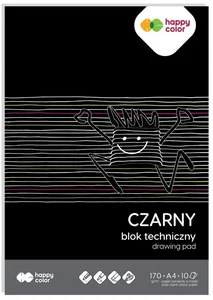 Happy Color, Blok techniczny A4 czarny, 10 kartek