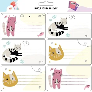 Naklejki na zeszyty Kotki 6 sztuk Naklejki na zeszyty Kotki 6 sztuk