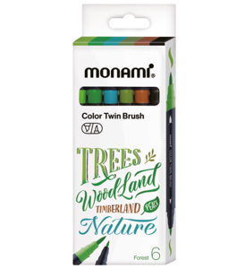 Dwustronne pisaki z końcówkami pędzelkowymi Color Twin Brush Forest 6 kolorów