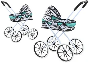 Wózek dla lalek duże koła składany zebra turkusowy Wózek dla lalek duże koła składany zebra turkusowy