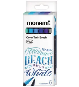 Dwustronne pisaki z końcówkami pędzelkowymi Color Twin Brush Ocean Blue 6 kolorów